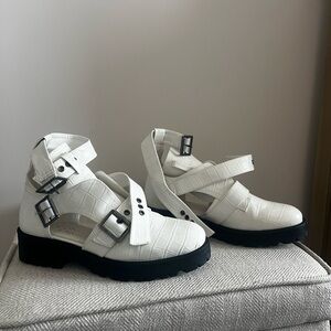 Matisse White Croc-Embossed Combat Boots